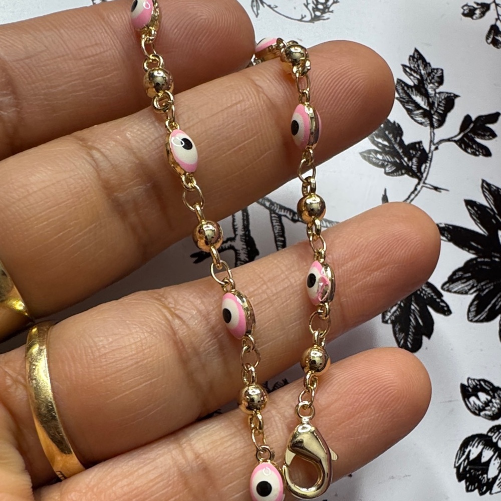 Gold and Pink Evil Eye Bracelet